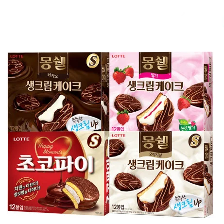 
Lotte Choco Pie 12piece 420gx8ea, Korean instant snack, soft taste sweet bread milk digestive cream choco 