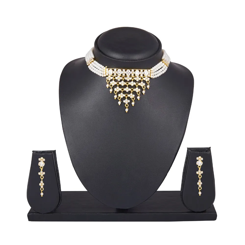 Fashion Jewellery Gold Plated Designer Pearl Necklace Set With Earrings For Women And Girls