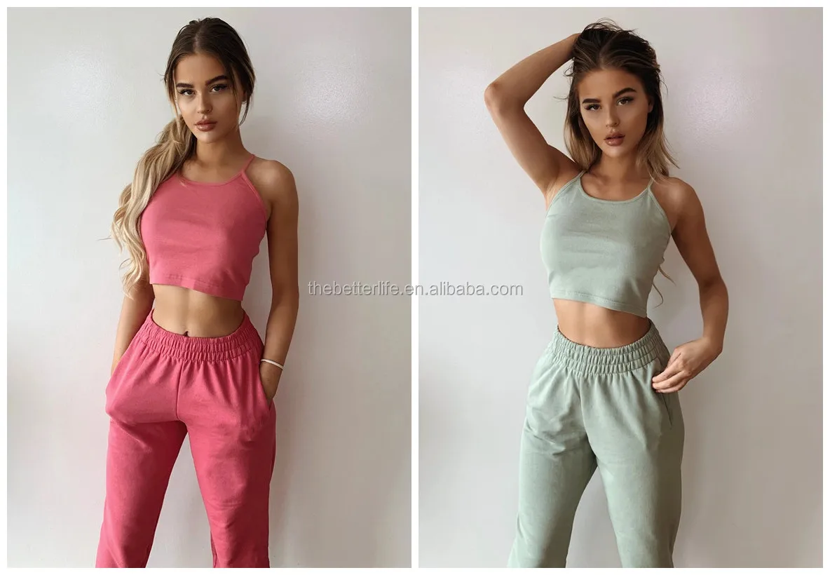 tracksuit bottoms and crop top