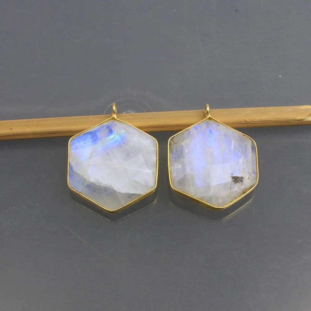 月长石宝石六边形边框18毫米尺寸石材挂件饰品 - buy moonstone