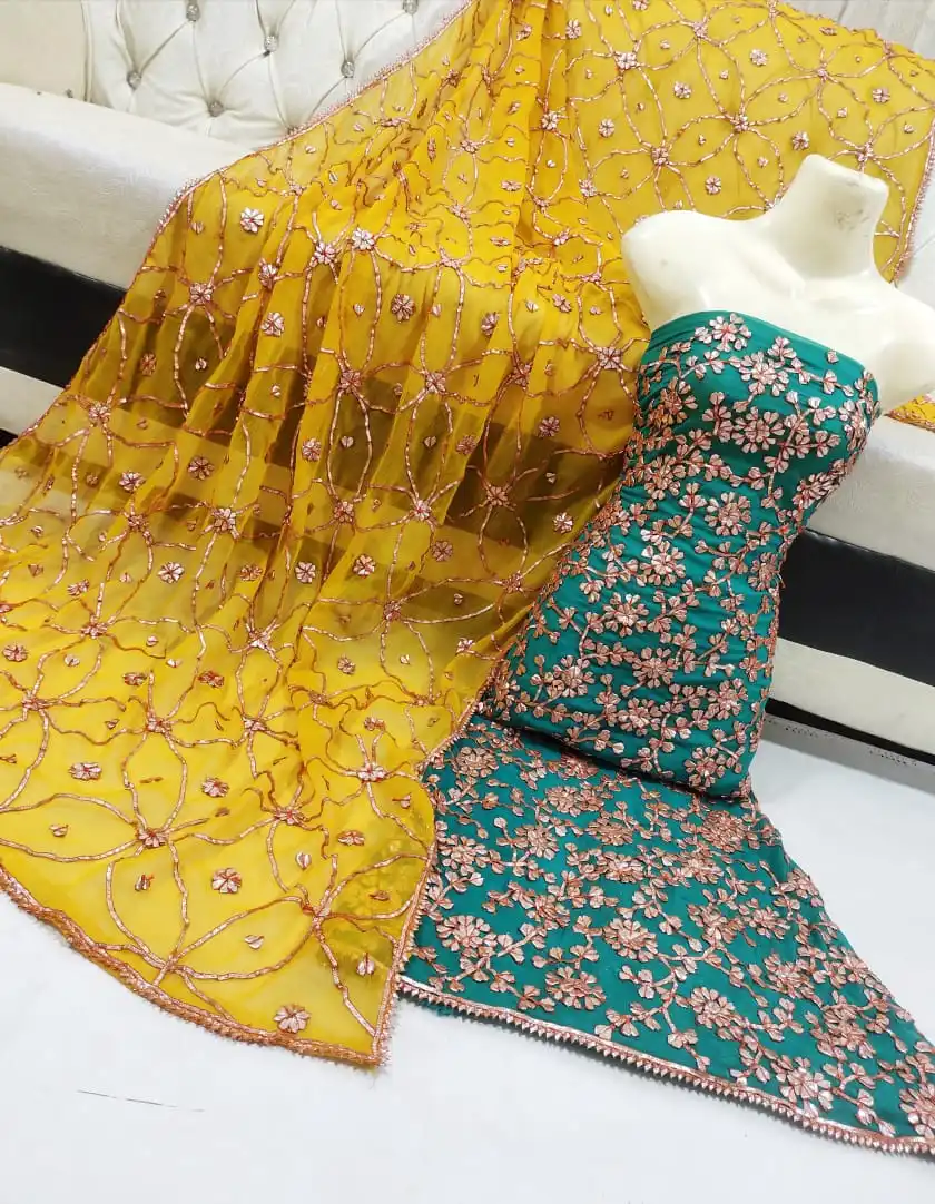 Traditional Indian Pakistani Salwar Kameez Dress Handmade Gotta Design