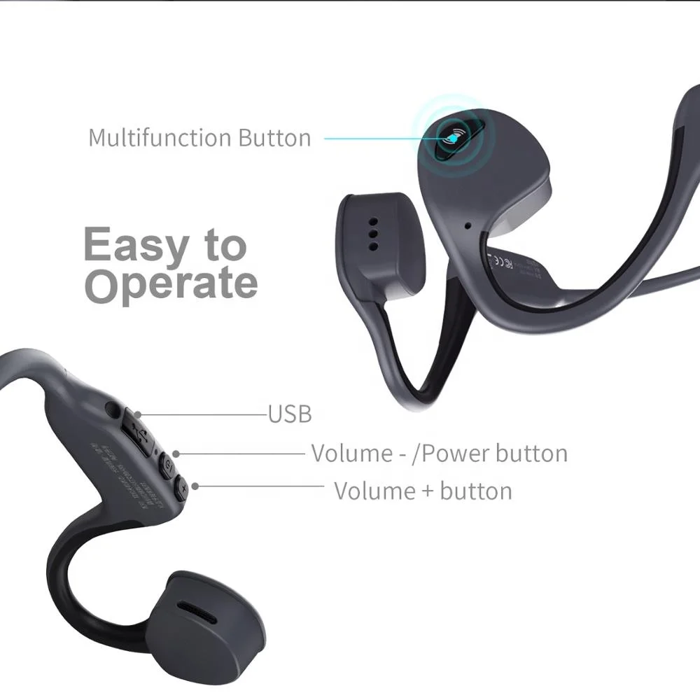 USA Free Shipping Wireless Bone Conduction Headphones Waterproof Open Ear No Vibration Sport Headset Noise Cancelling