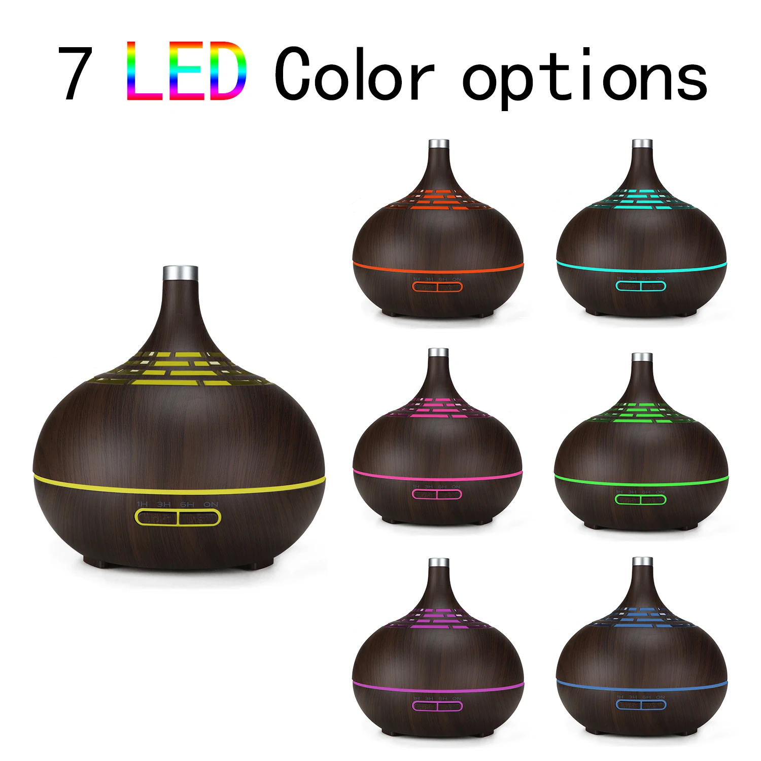 400ml Wood Grain Ultrasonic Cool Mist Humidifier, Diffuser for essential oils, 7 Color LED Lights aroma oil diffuser