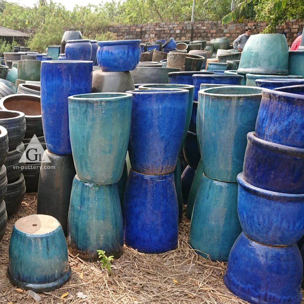 Available Stock Blue Round Glazed Pots Outdoor Pots Pottery Buy Garden Pots Planters Flower