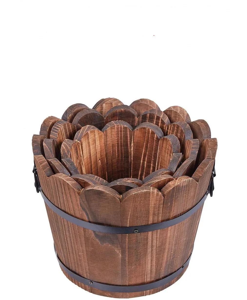 Wooden Bucket Barrel Planters - Perfect for Outdoor Gardens