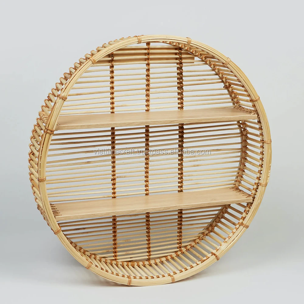 Functional Bamboo Wall Shelf Rack,Round Bamboo Shelf With Braiding Made
