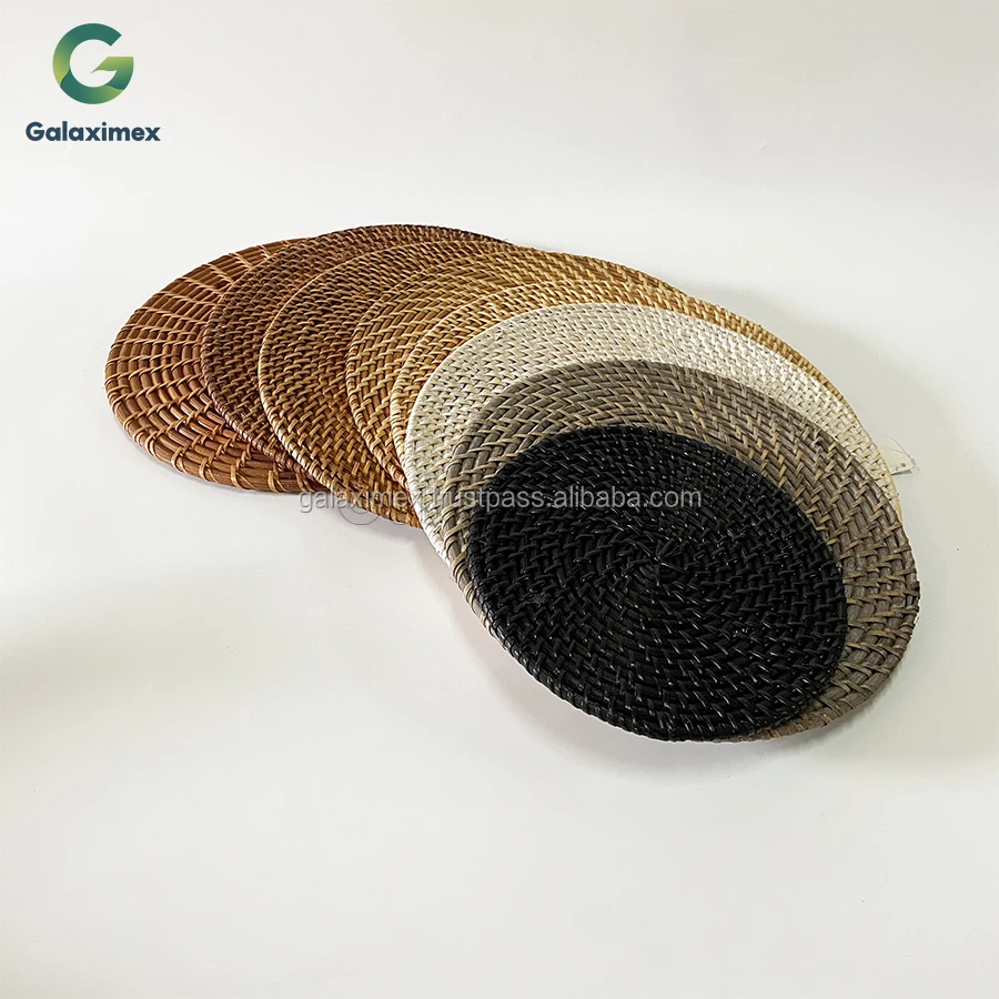 Black Color Round Woven Rattan Placemats Wicker Rattan Placemats