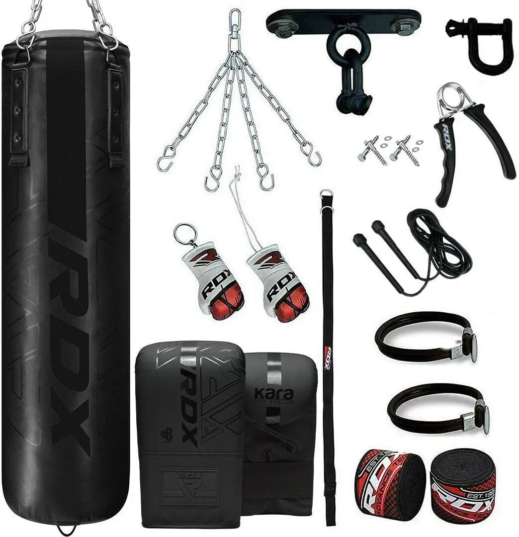 New Set 5ft Hanging Boxing Punch Bag Filled Heavy Duty Punching MMA Training Set