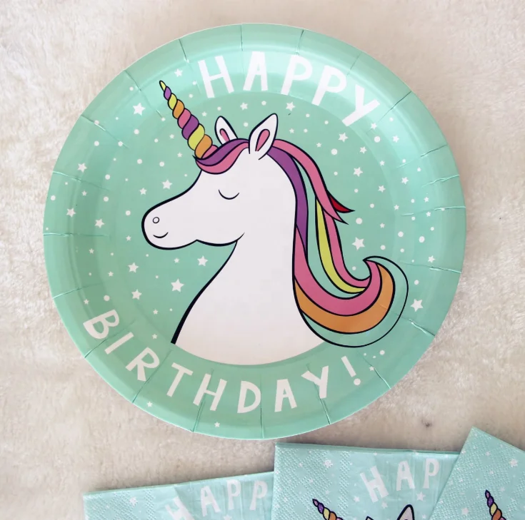 9/7inch Unicorn Pattern Paper Plates Cups Napkins Sets Tableware Sets