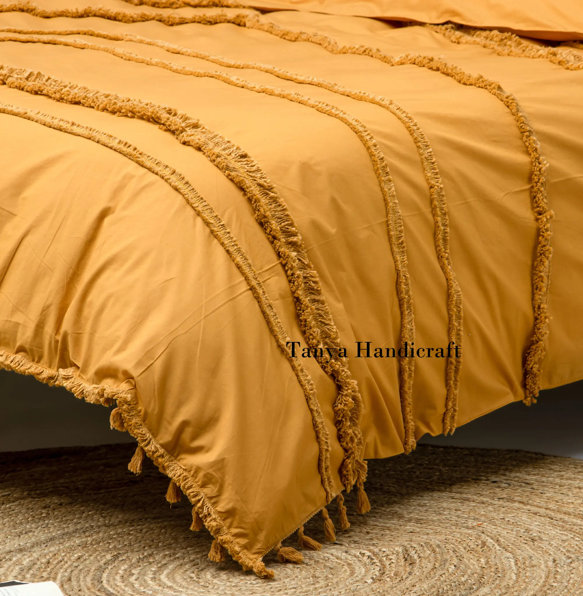 Yellow Tufted Cotton Duvet Cover Boho Queen Size Comforter Cover King