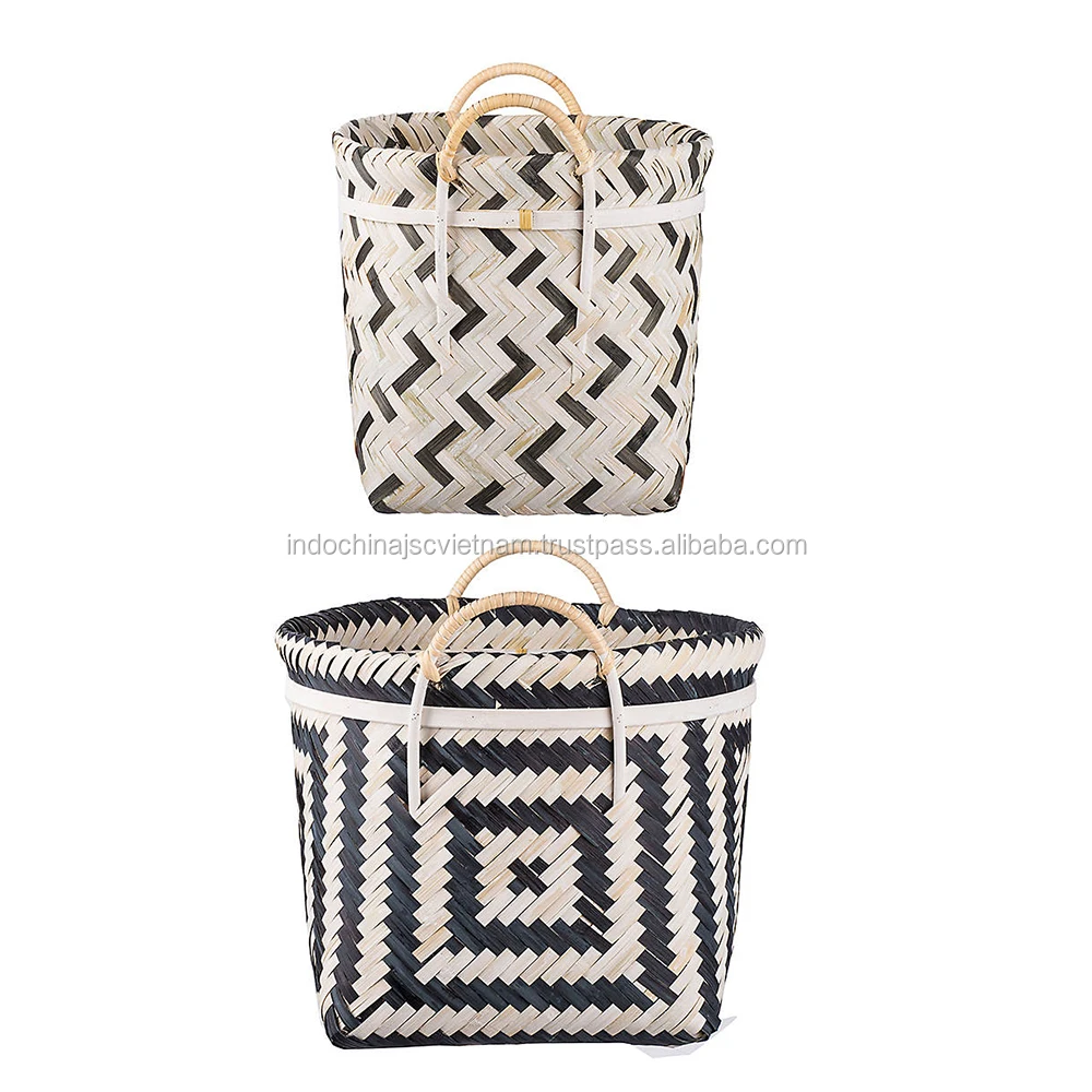 Bamboo Basket Weaving/ Black Bamboo Geometric Print Basket Wholesale
