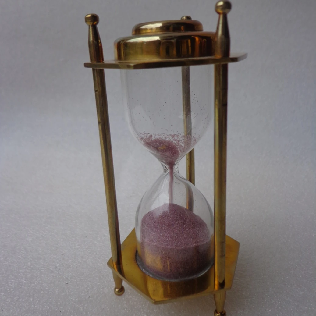 Old Antique Pocket Style Silver Finish Brass Hourglass Sand Timer Chrome 