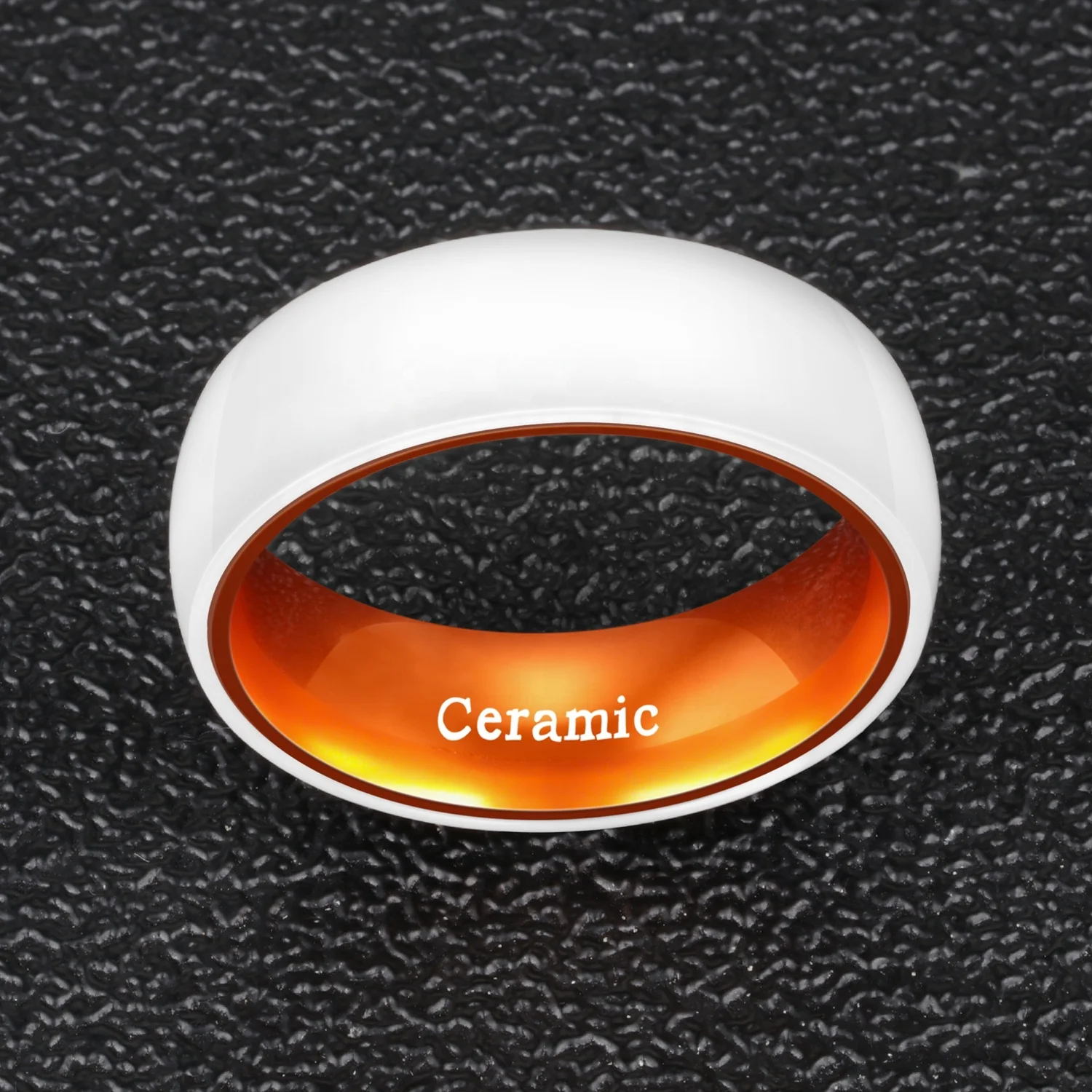 Poya Jewelry 8mm White Ceramic Rings With Orange Anodized Aluminum