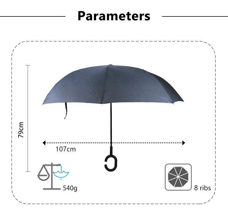 popular blue double layer stands up uv protection reverse inverted umbrella with c shaped handle