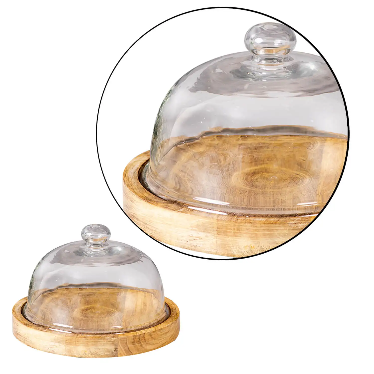 Lanfengye Round Wooden Cake Stand Pedestal With Glass Cover Display