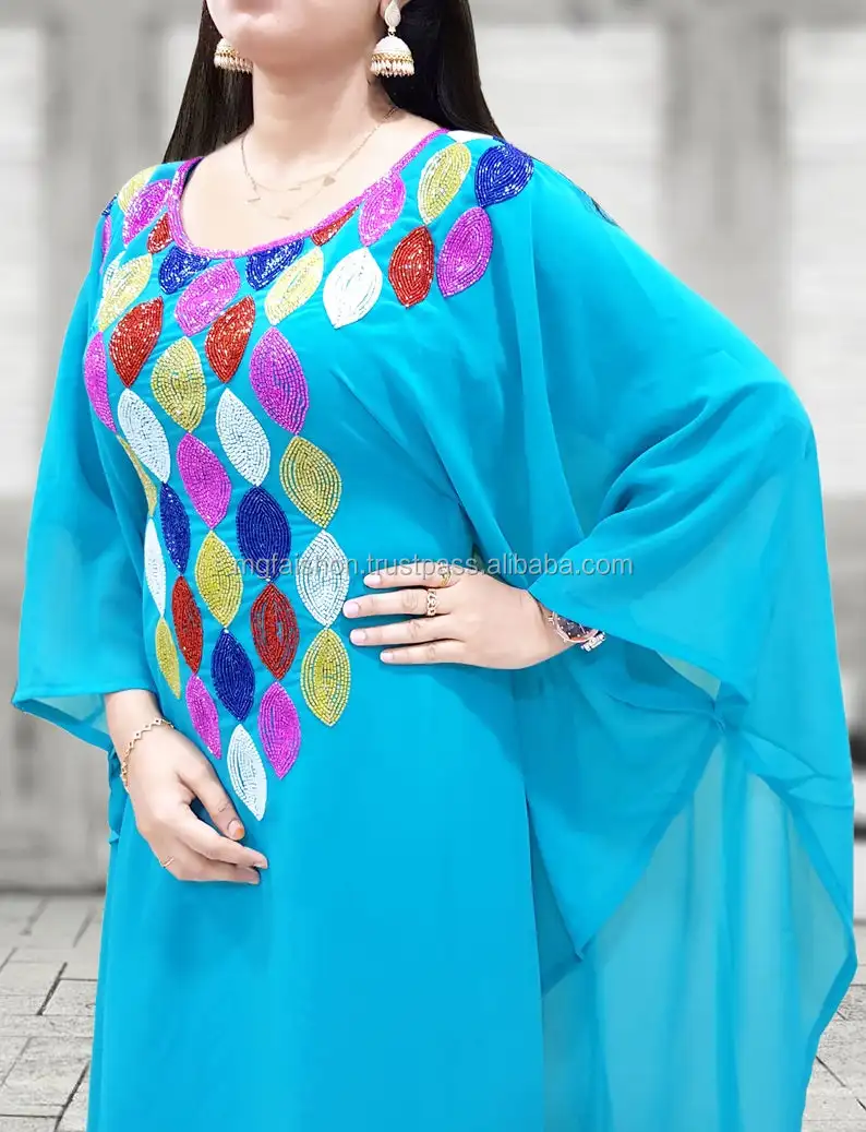 Vintage Women Kaftan Abaya Islamic Muslim Cocktail Long Sleeve Jilbab Maxi Dress 