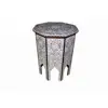 Mother of Pearl Moroccan Design Wooden Antique Side Table Stool Brown