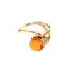 Modernism Gold Plated Ring Made of Silver with Cognac Amber - Art Nouveau Ring, Geometric Ring, Modern Jewelry