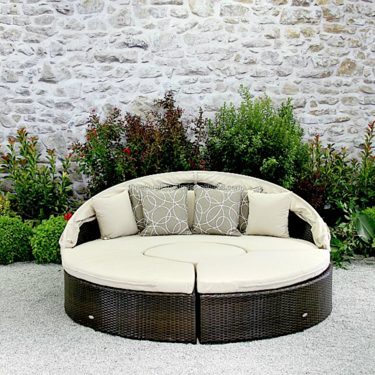 Tumbona Redonda De Mimbre Sintética Para Exteriores,Con Dosel,Para