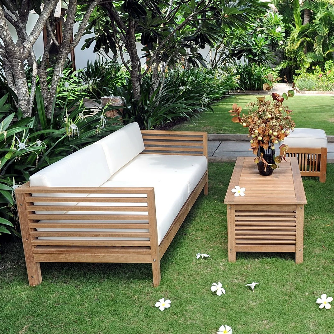 Outdoor Modern Garden Sofa Set Made Of Teak Wood With Sofa Cushion Set