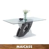 Silver Modern Shiny Stainless Steel Metal Glass Top Dining Table