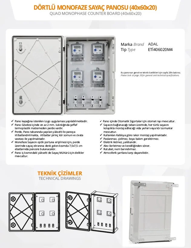 SMC Polyester TRIPLE MONOPHASE COUNTER BOARD  IP66 IP65 with CE CE, RoHS, ISO 9001:2015 Housing