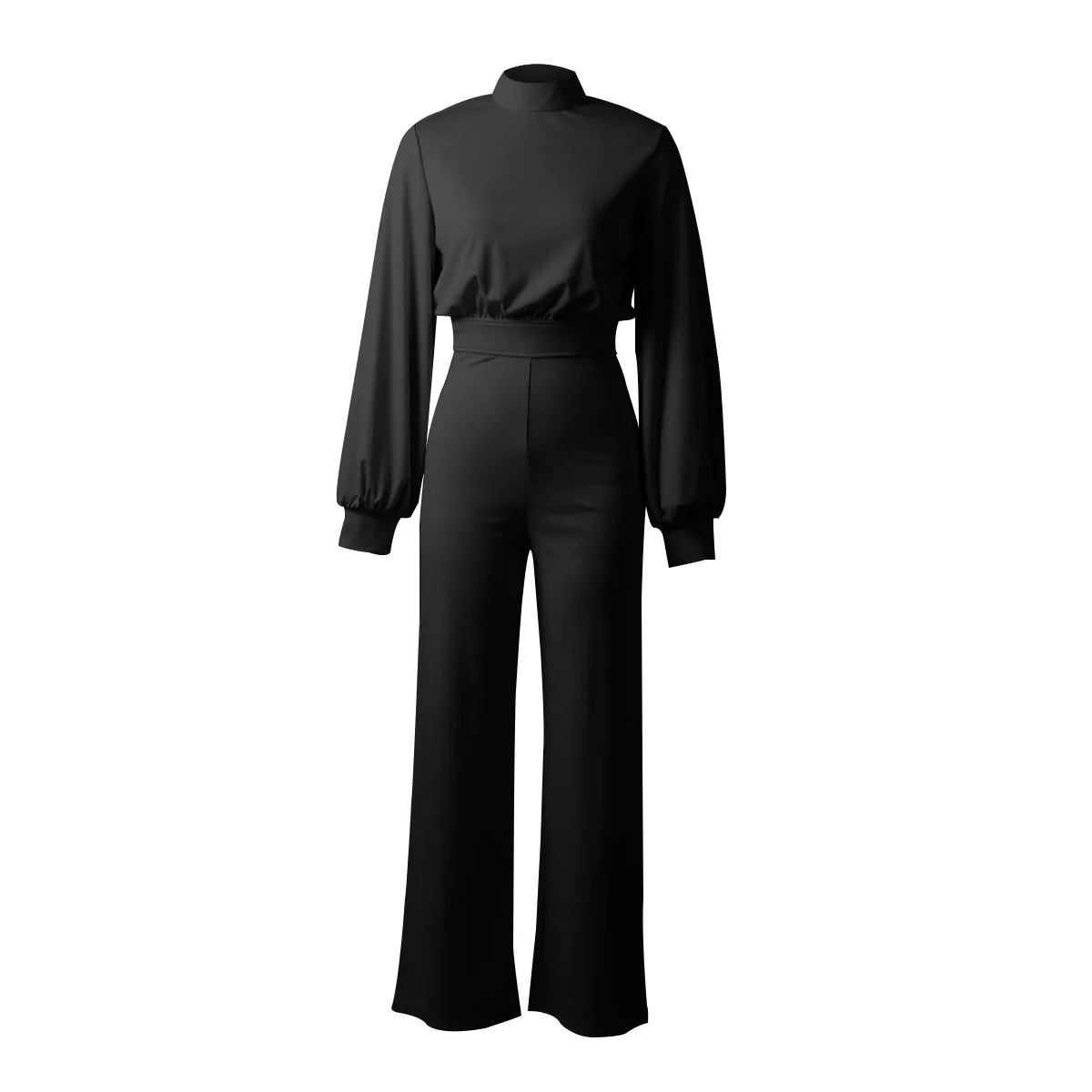 wholesale women High neck solid color long sleeve jumpsuit Bubble long sleeve elegant jumpsuits