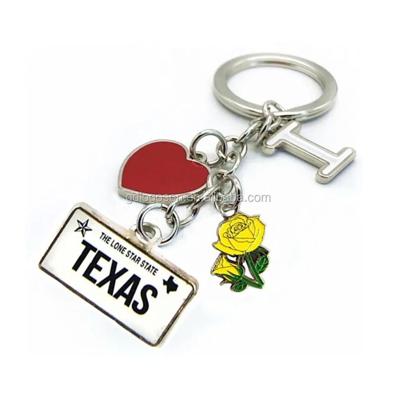 Metal Enamel Yellow Rose Keychain/keyring I Love Texas Featured