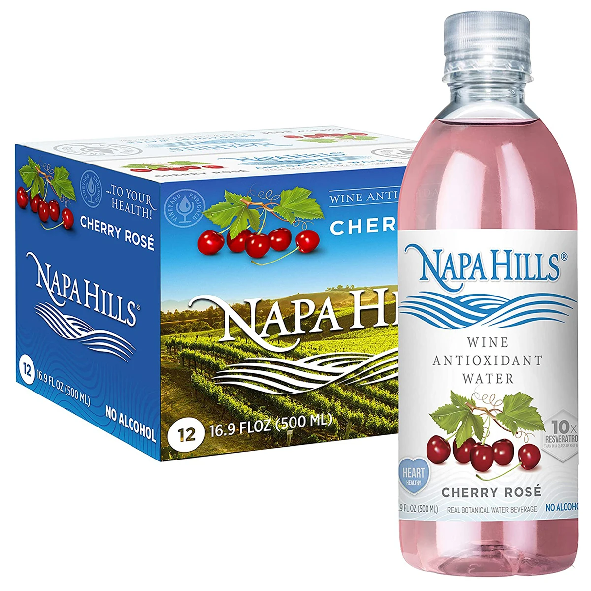 
Calorie Free Flavored Napa Hills Antioxidant Cherry Rose Flavored Non Alcoholic Resveratrol Enriched Drink Cherry Rose 12 Pack 