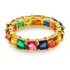 Jialin jewelry hot new ins full diamond hiphop men unisex adjustable little finger rainbow square rectangle shape zirconia ring