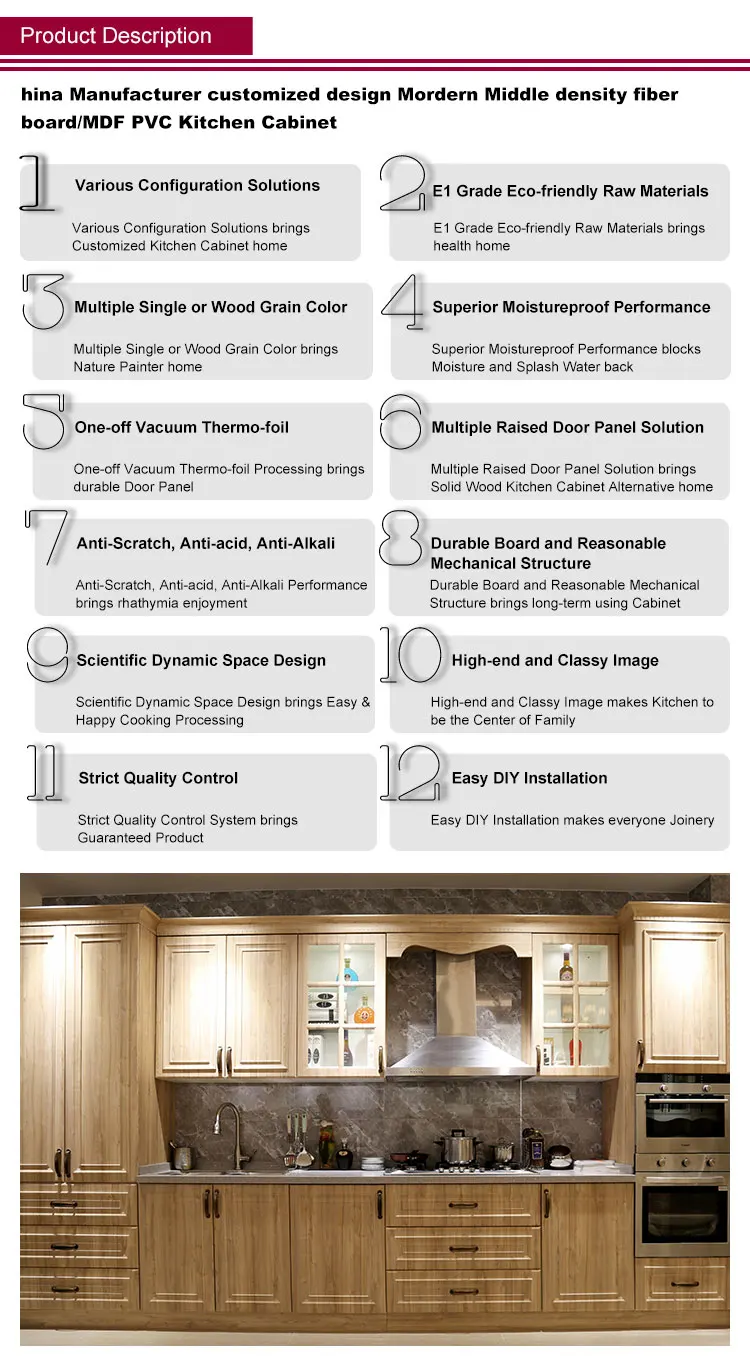 China Manufacturer customized design Modern Middle density fiber board/MDF PVC Kitchen Cabinet