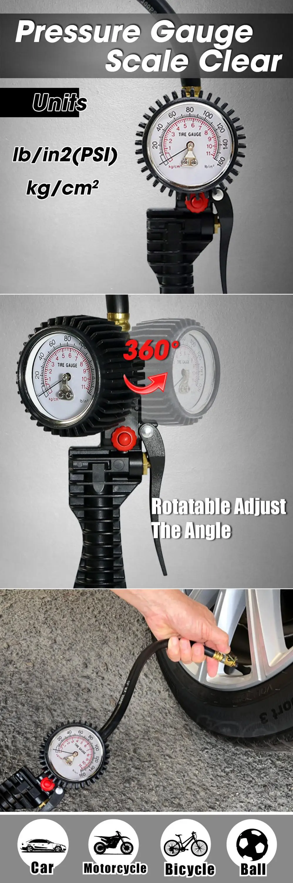 Portable Car Air Tire Inflator Gun With Preset Dial Pressure Gauge