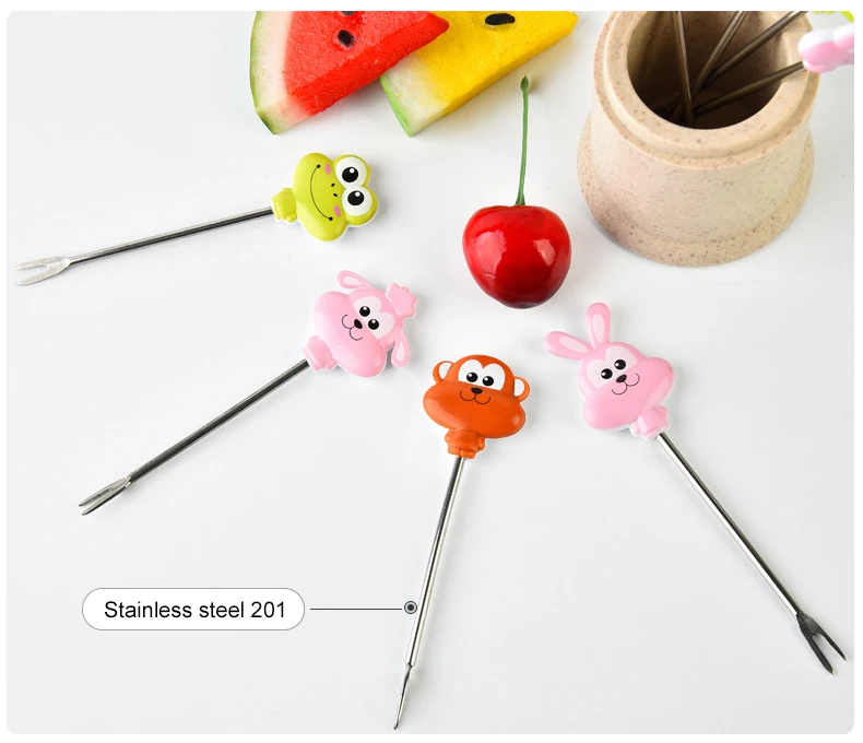 Household animal cartoon baby fruit skewer set 304 stainless ste cute children fruit forks creative little fork