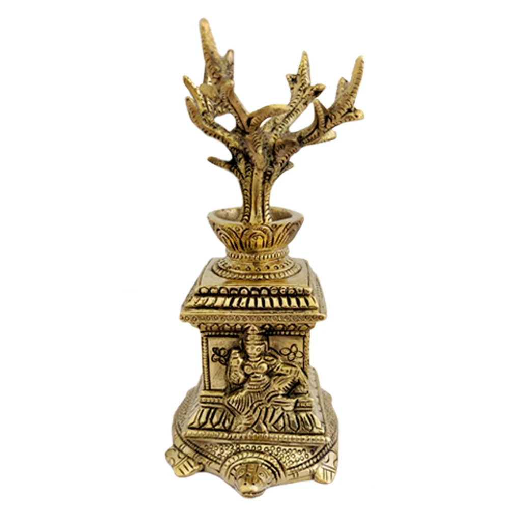 Laxmi Hindu Tulsi Vrindavan Basil Plant on Tortoise Home Decor Indian Pure Brass Wealth Decorative Table Showpiece Pooja Item