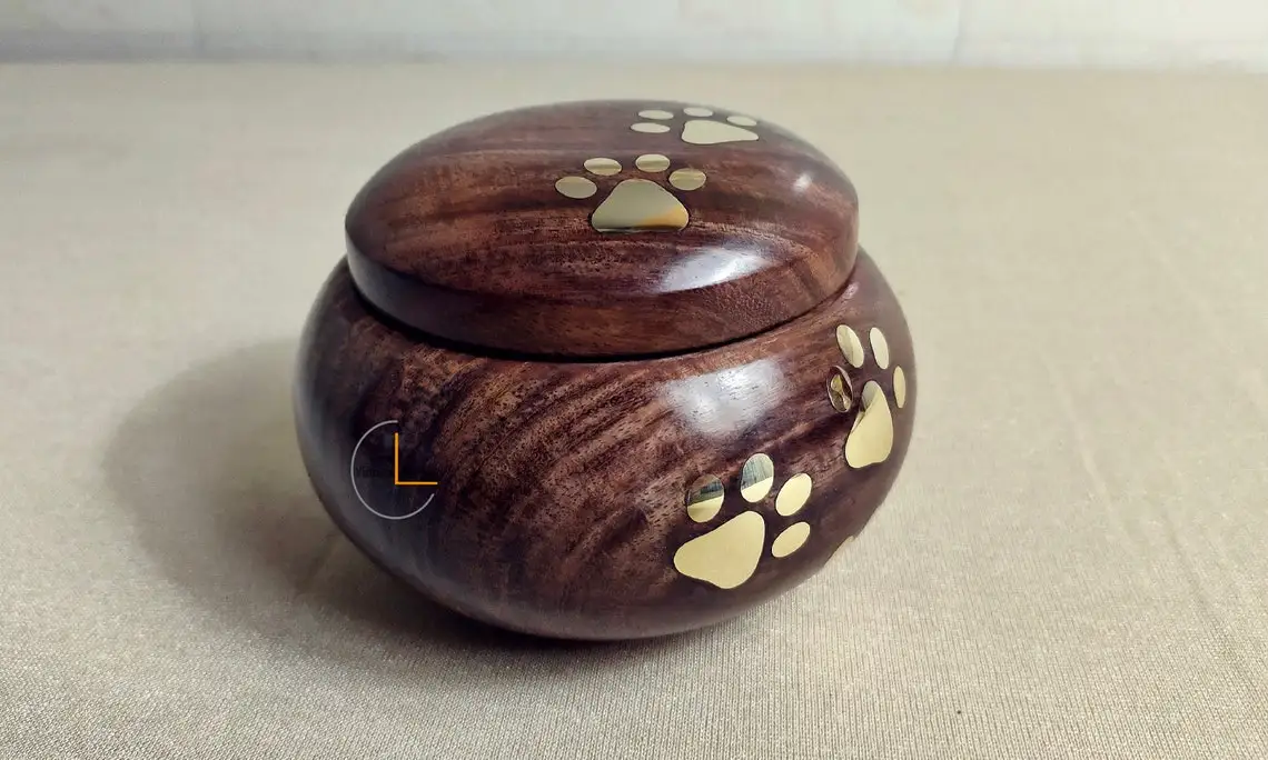 Luxury Homeware Vintage Life Inc Brass Paws Indian Rosewood Pet Urn For