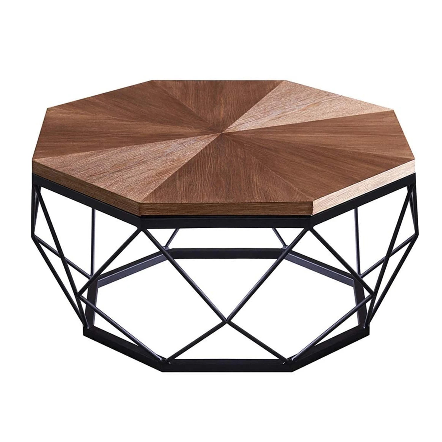 Black Round Industrial Coffee Table With Mangowood Top Industrial ...