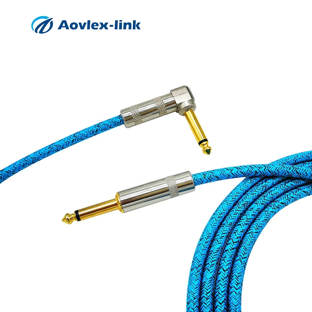 Nylon Braid 6.35mm guitar cable gold plated TS 6.35 right angle male plug cable OFC 3 meter length - ANKUX.COM