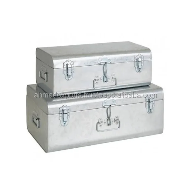 Galvanized Dark Grey Storage Trunk Set Of 3 Buy Galvanized Dark Grey