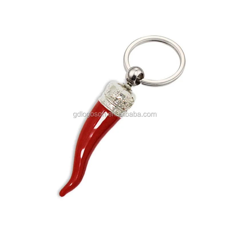 Unique Shape Red Metal Painted 3d Pepper Keychain Italy Souvenir Spicy