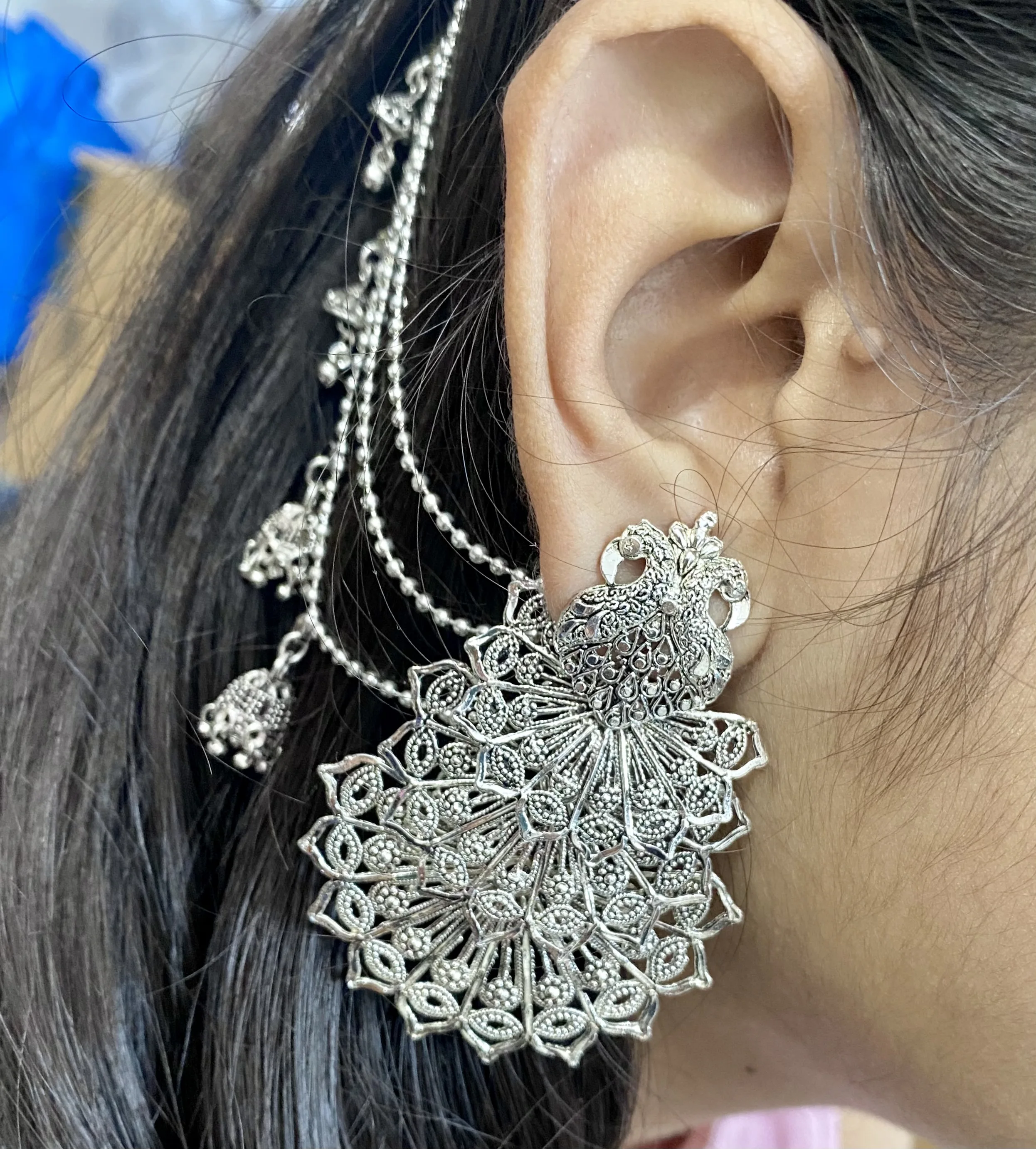 Silver Plated Full Ear Peacock Earrings For Women And Girls And Is So Easy  To Setup Hair For Wedding And Special Occasions - Buy Peacock Earrings,Full  Ear Earrings For Women And Girls,Bahubali