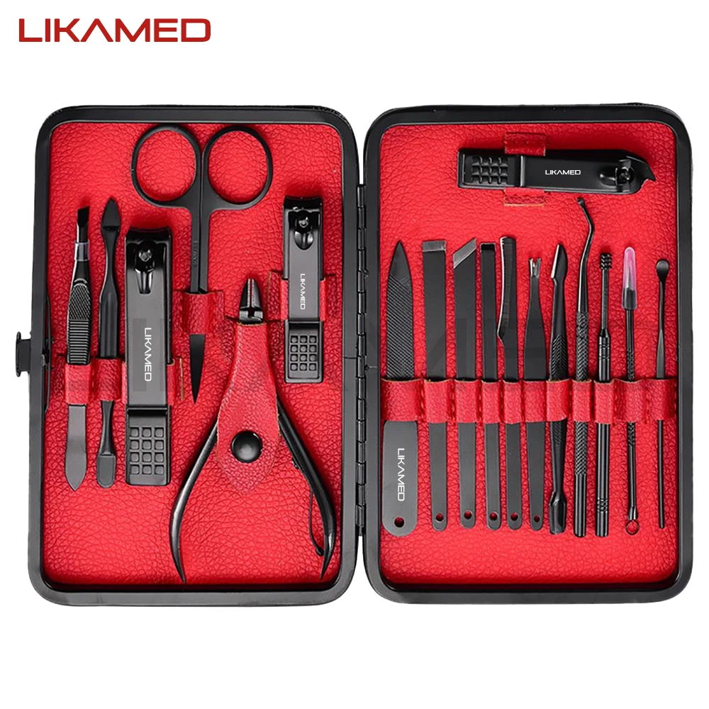 Manicure Tools Set With 18 Tools Packed In A Leather Kit Black Coating