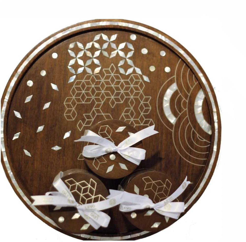 High Quality Round Wooden Serving Tray With Shinny Mother Of Pearl For Eid In Kuwait Buy Round