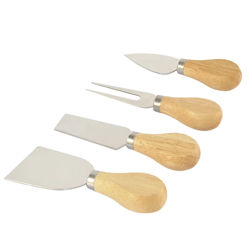 
Small cheese knife Rubber wood handle cheese knives Stainless Steel 4 pieces Cheese set 