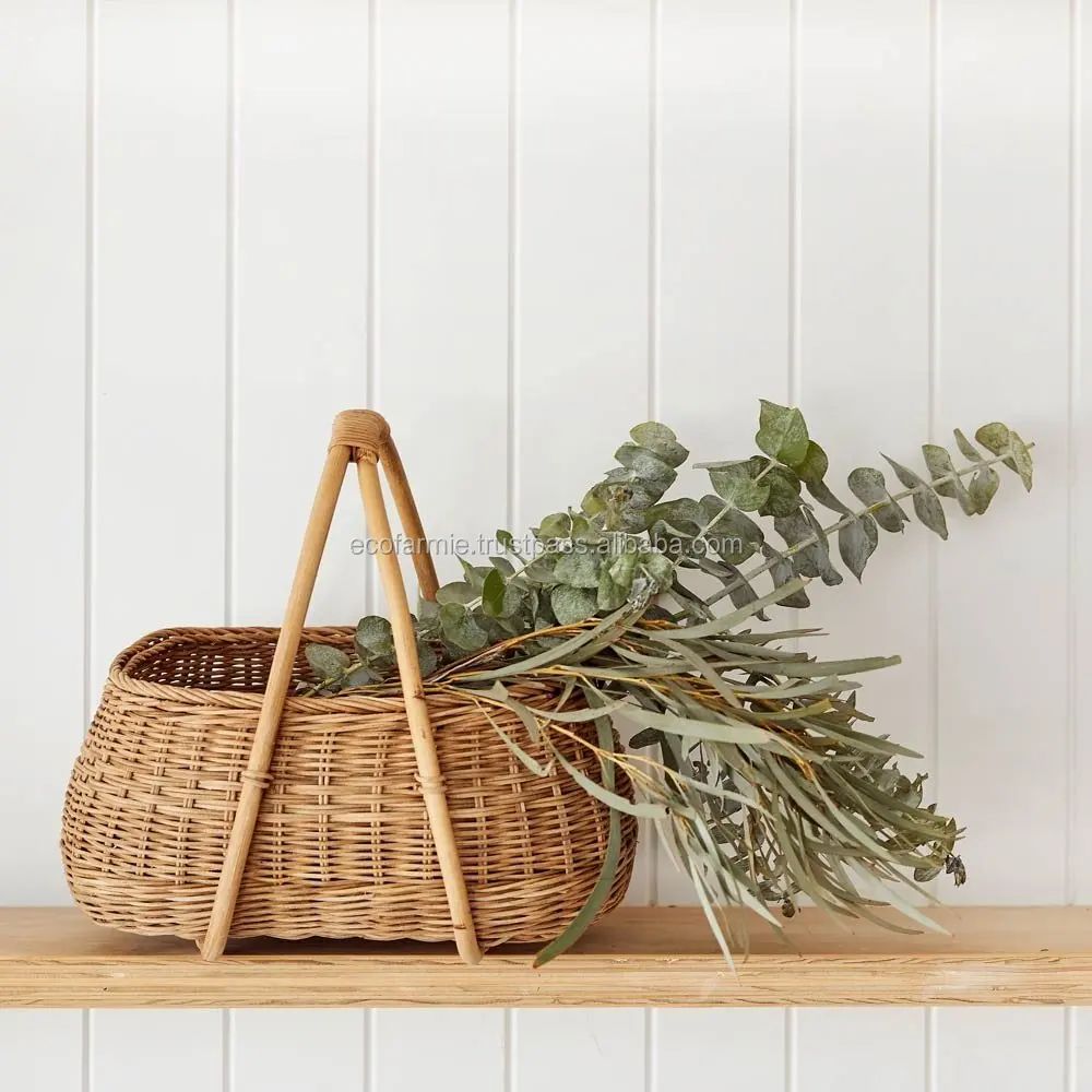 Natural Handwoven Bamboo Rattan Picnic Basket Wholesale Cheap Price For