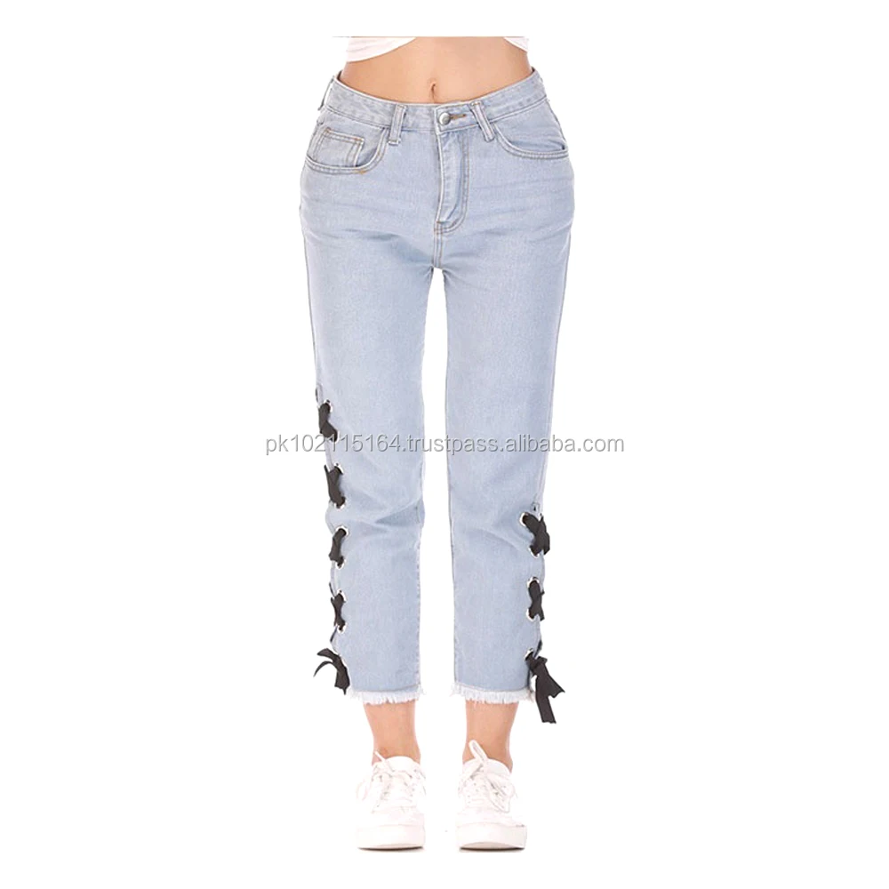 Custom Logo Design Women Denim Jeans Pants - Buy Latest Design Women ...