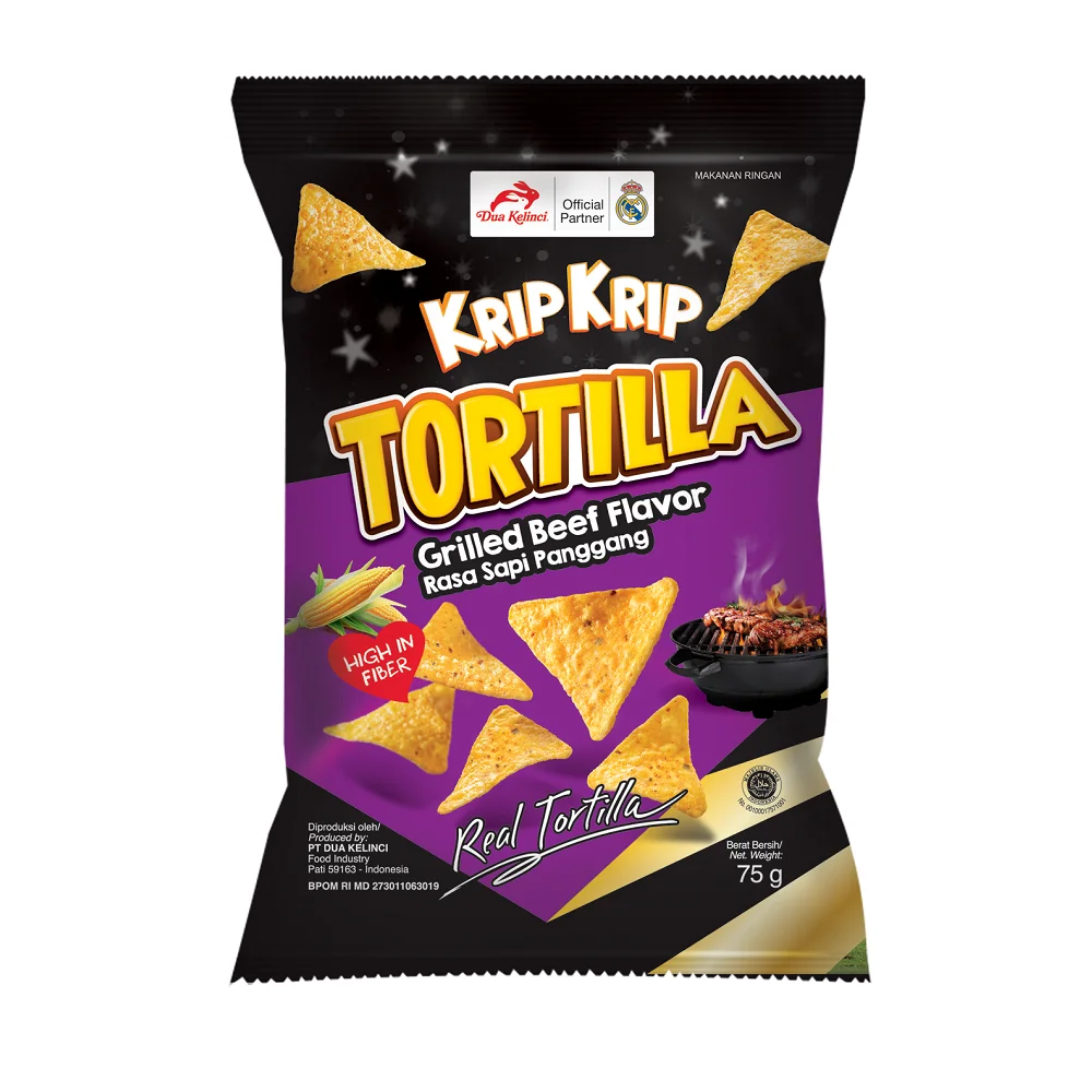 
DUA KELINCI - KRIP KRIP - TORTILLA CHIP GRILLED BEEF FLAVOR SNACK INDONESIA 75 GR 