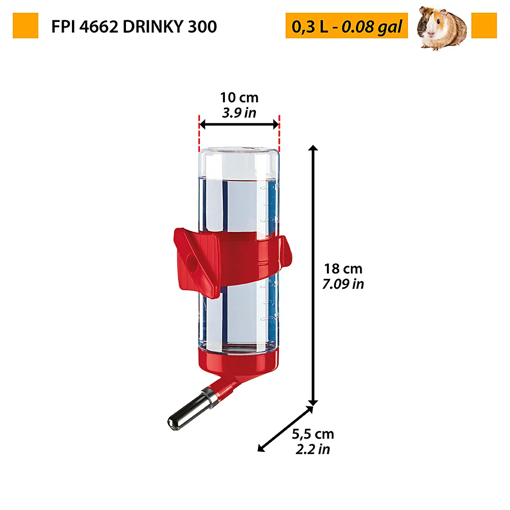 Fpi 4662 Drinky Water Dispenser For Guinea Pigs,Rats,Capacity 300 Cc,Suitable For Mesh Cages