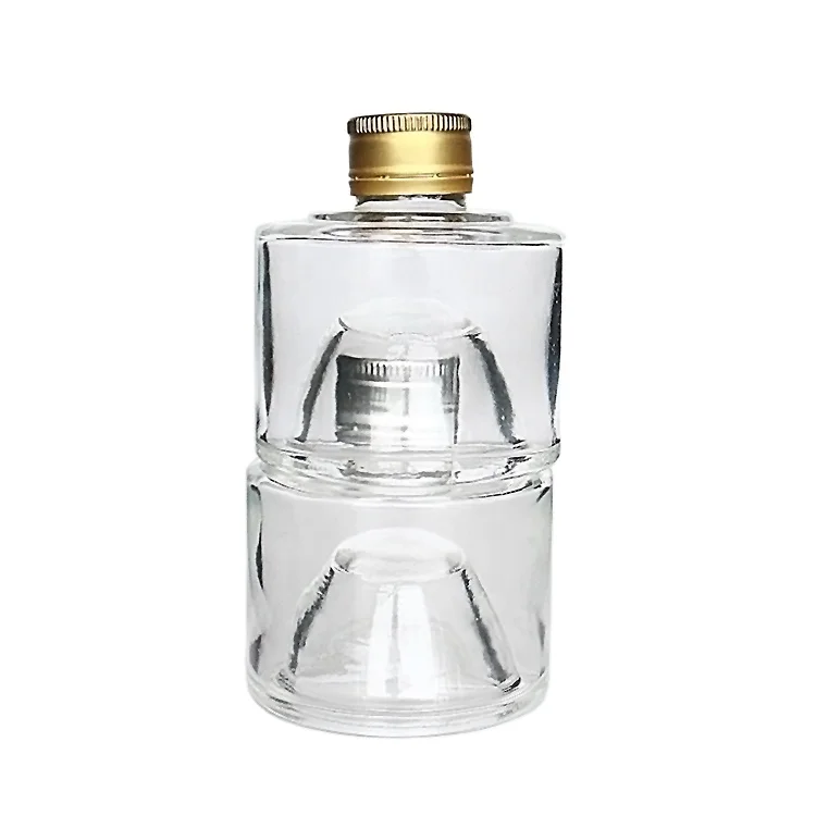 High Flint Quality 100ml 200ml 375ml Stackable Glass Rum Bottle With