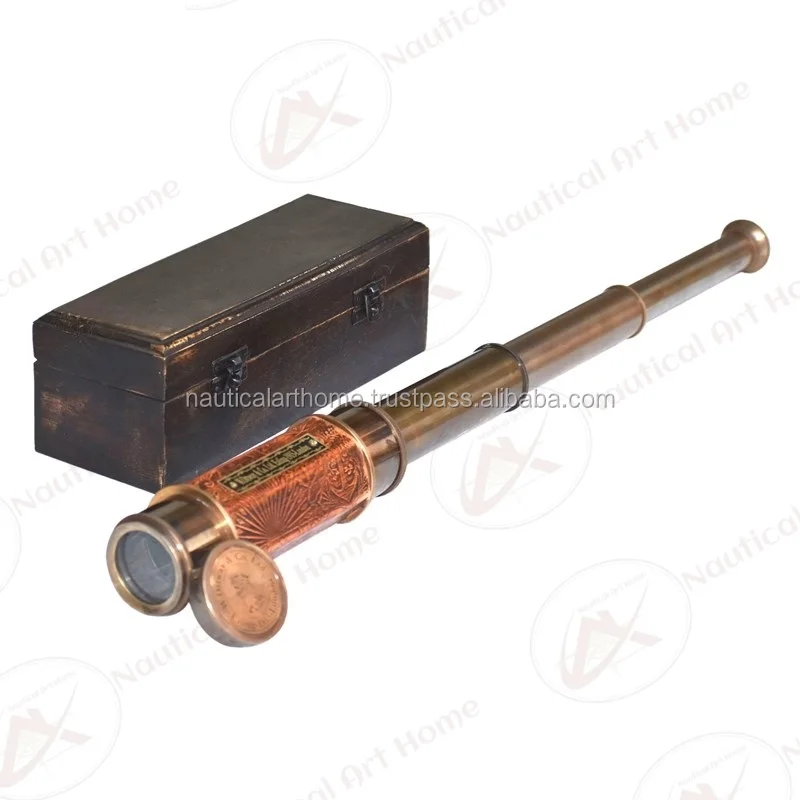 1915 W Ottway And Co London Antique Marine Retractable Leather Sheathed Telescope With Wooden