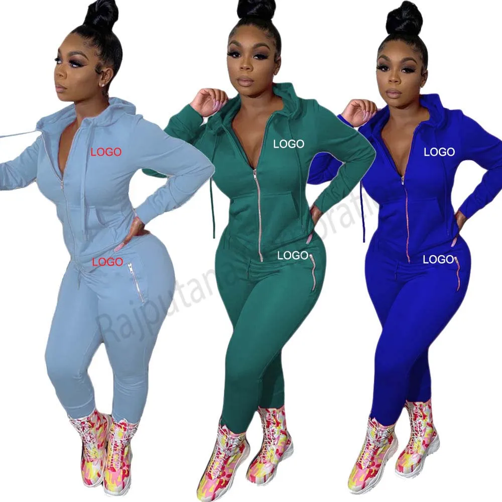 Custom Slim Women Sweatsuit Set Tracksuit Two Piece Zip Up Fall Jogging ...